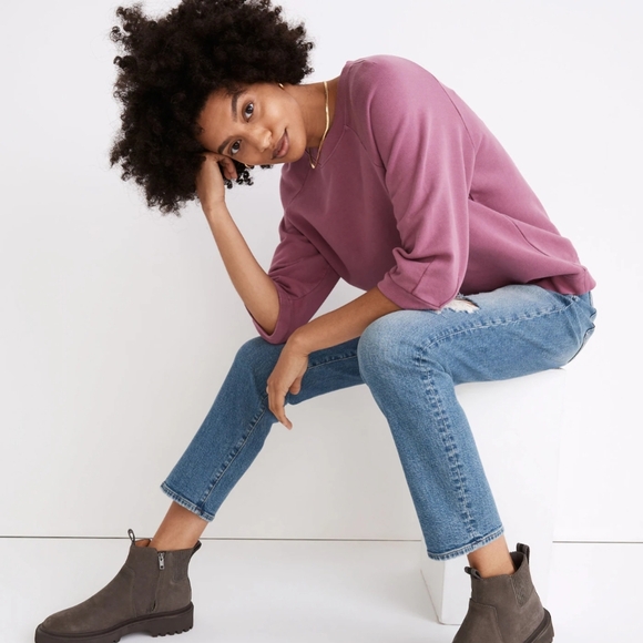 Madewell Cotton Cloud berry Pink Crew Neck Sweater Size Medium. - Picture 2 of 9